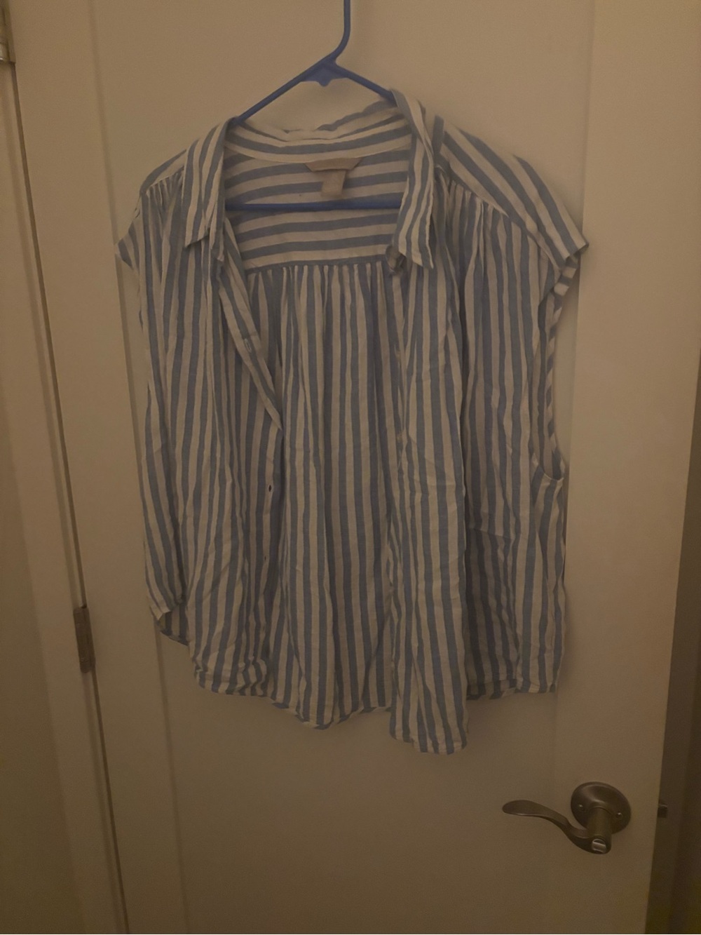 H&M Blue and White Striped Linen-Blend Shirt
